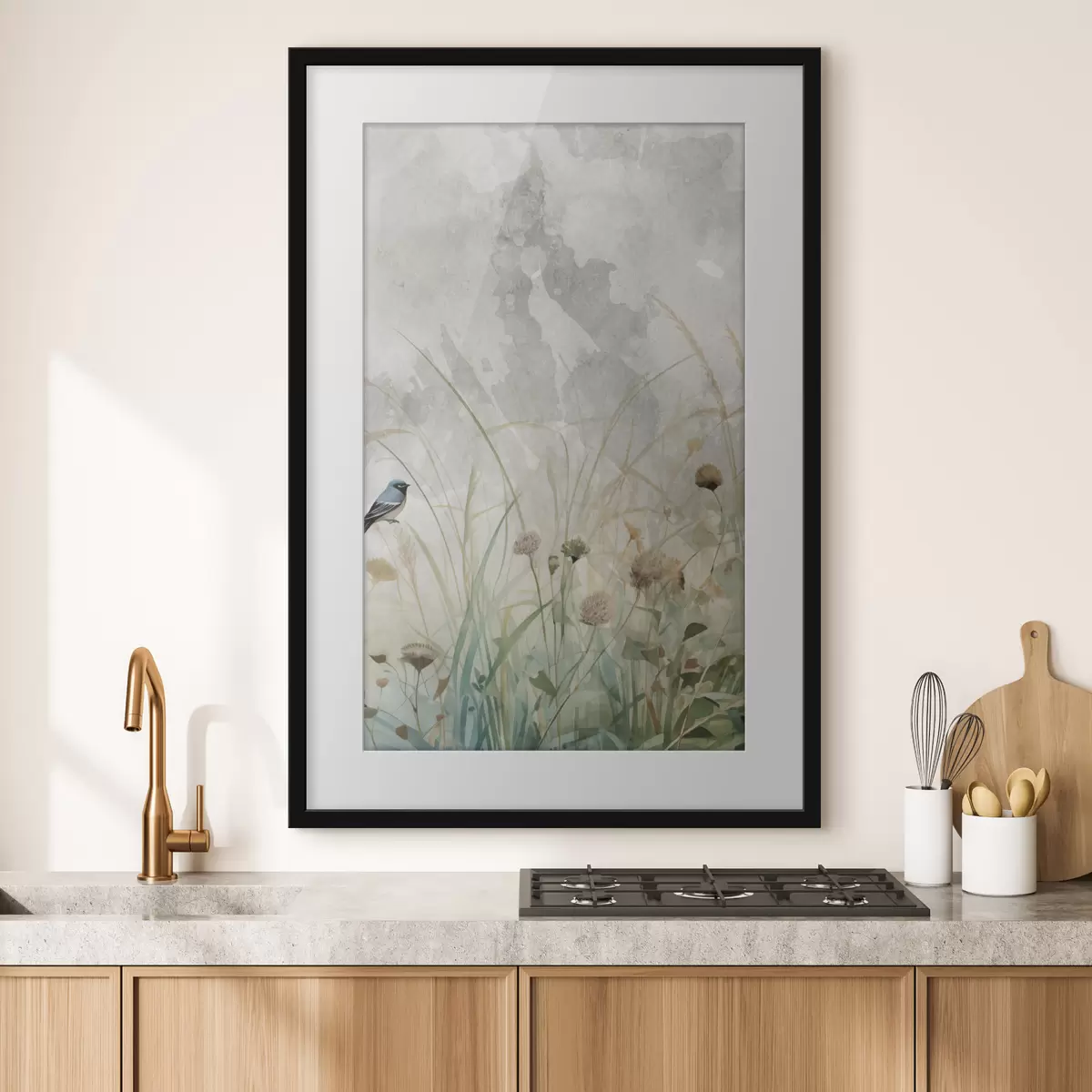 Poster Oiseau sur des fleurs sauvages f46889