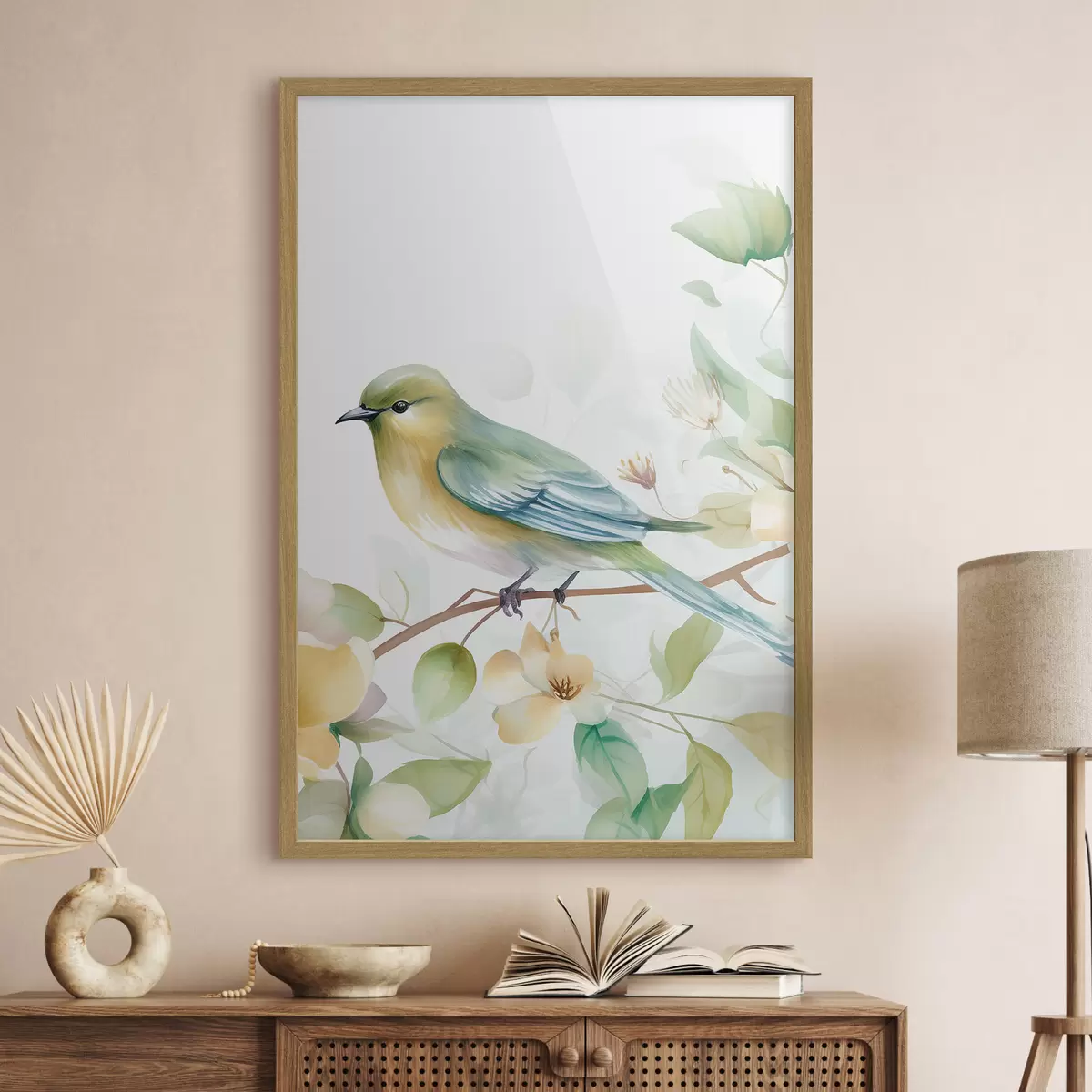 Poster Mésange sur une branche, imitation aquarelle f46892