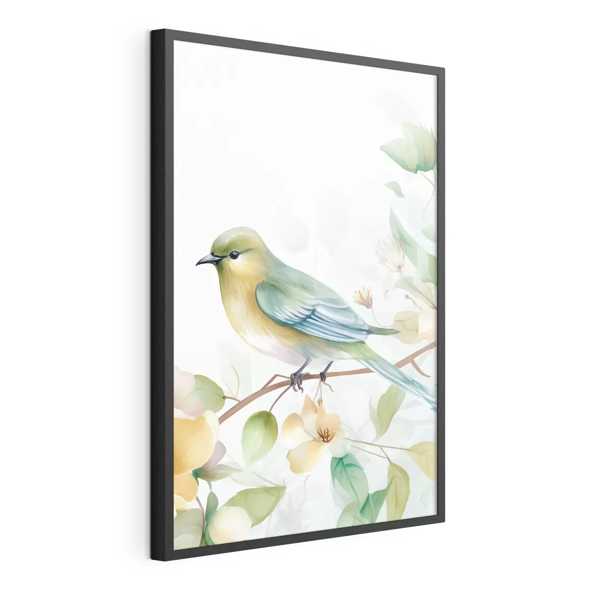 Poster Mésange sur une branche, imitation aquarelle f46892