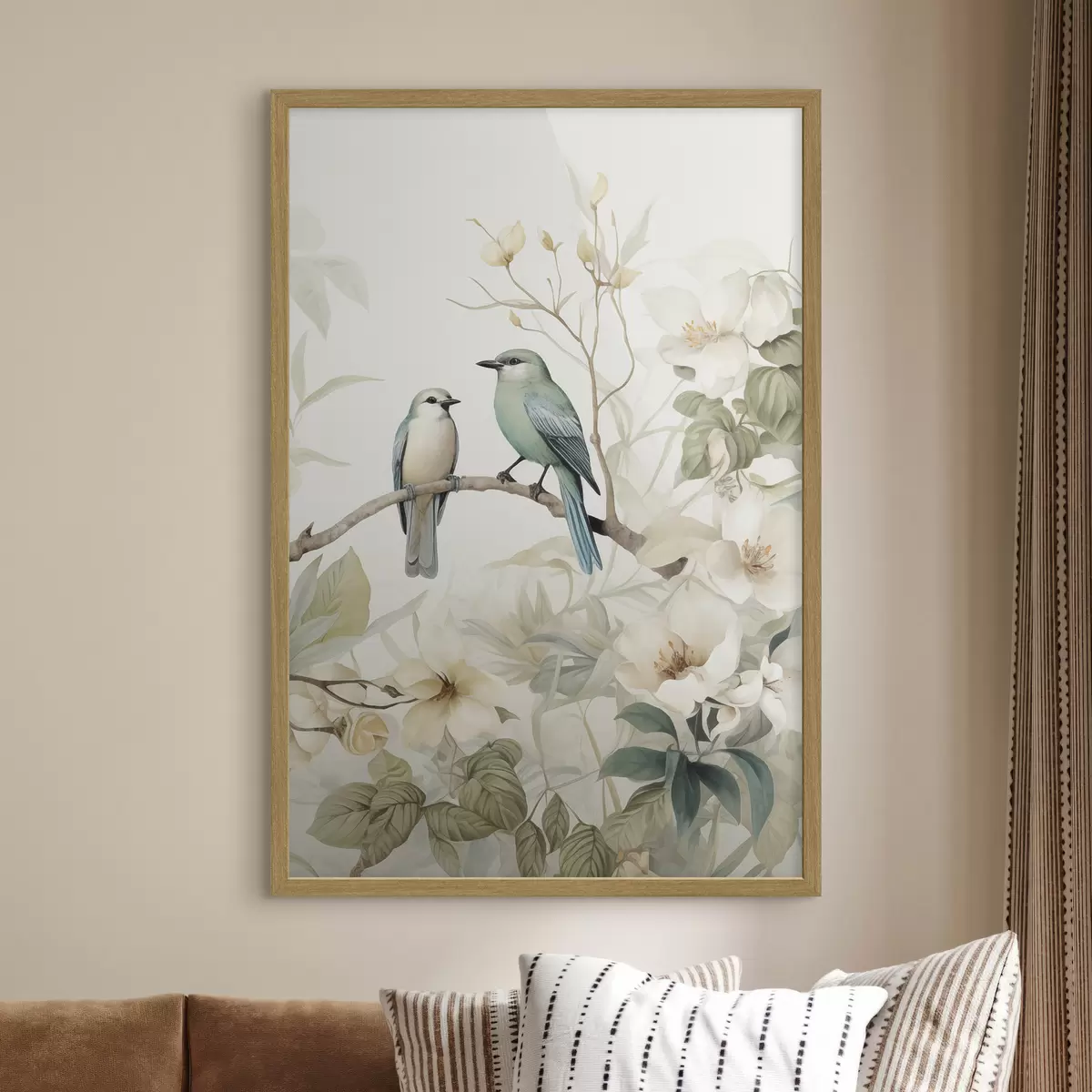 Poster Deux oiseaux sur des branches de jasmin f46896