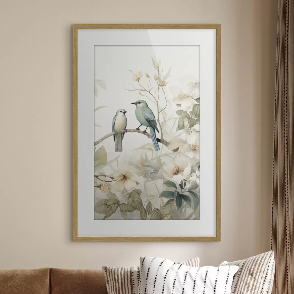 Poster Deux oiseaux sur des branches de jasmin f46896