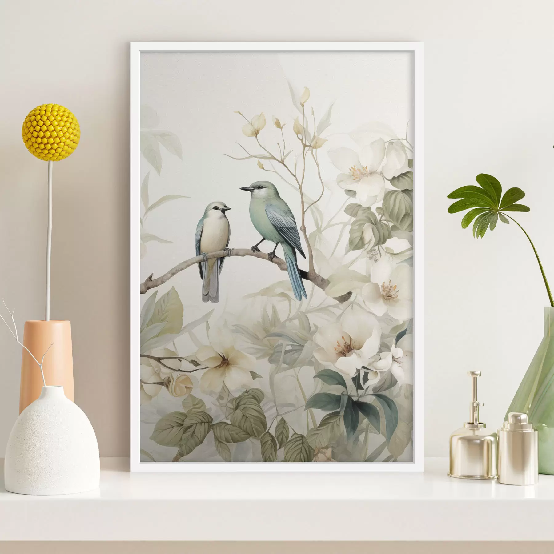 Papier peint Deux oiseaux sur des branches de jasmin f46896