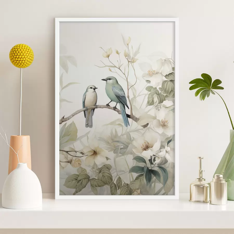 Papier peint Deux oiseaux sur des branches de jasmin f46896