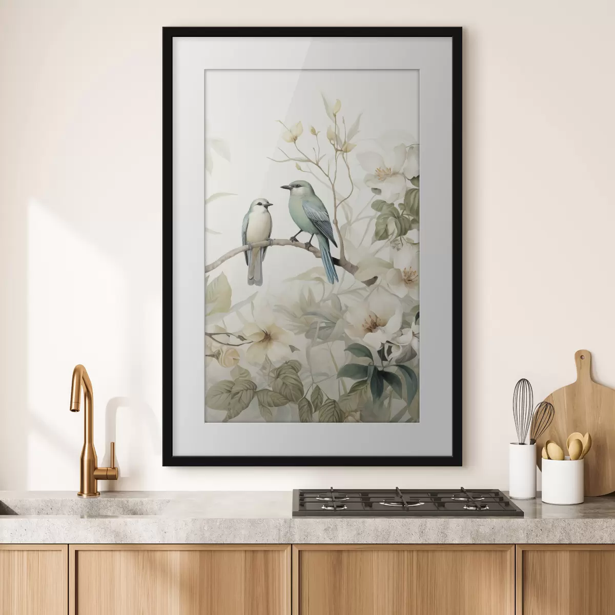 Poster Deux oiseaux sur des branches de jasmin f46896