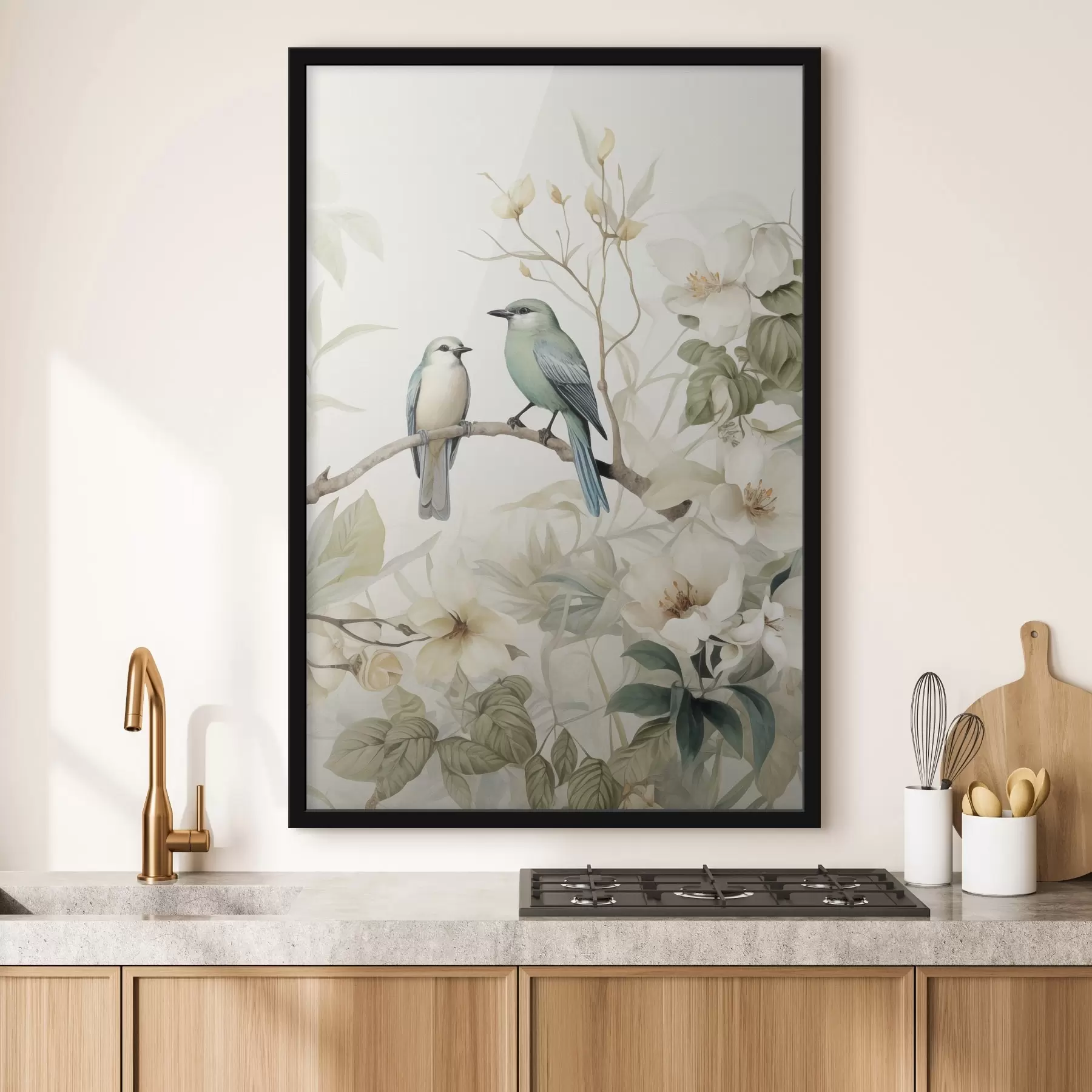 Papier peint Deux oiseaux sur des branches de jasmin f46896