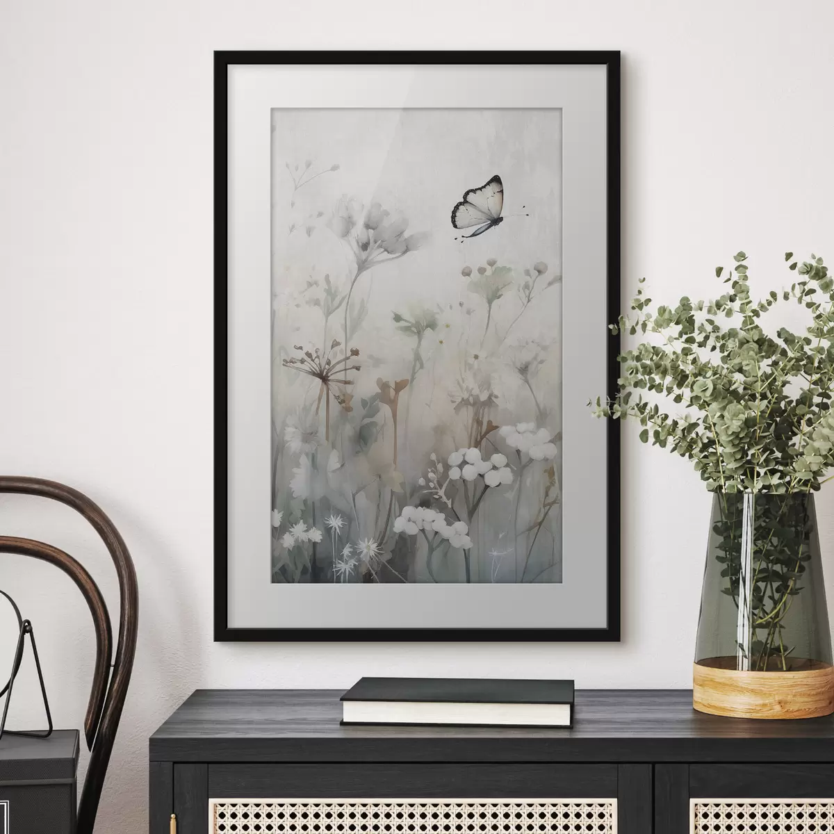 Poster Papillon sur fond de fleurs sauvages f46897