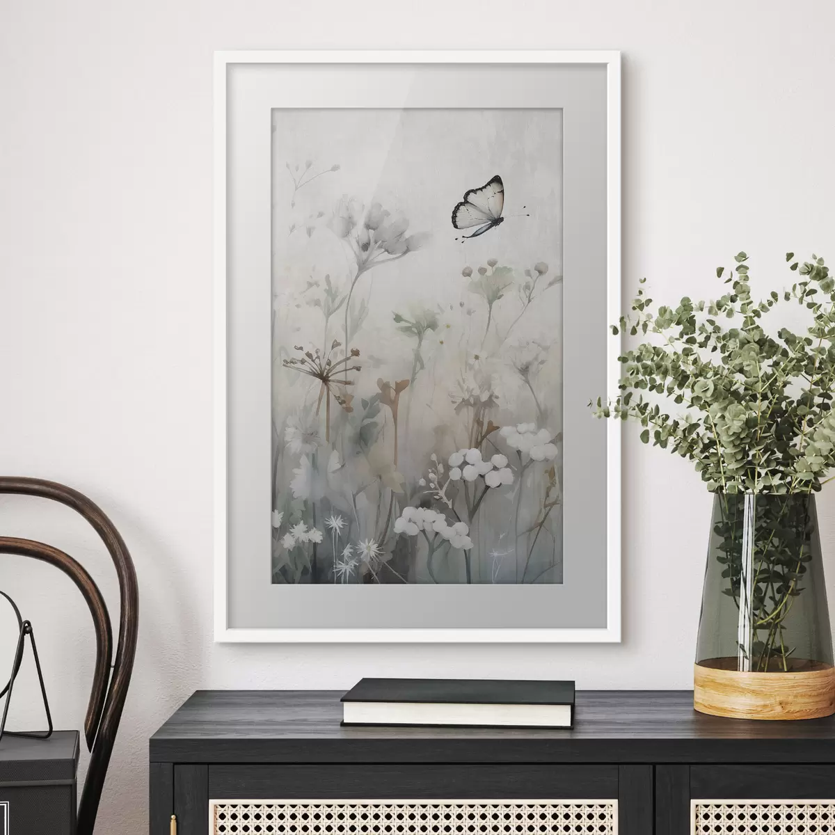 Poster Papillon sur fond de fleurs sauvages f46897