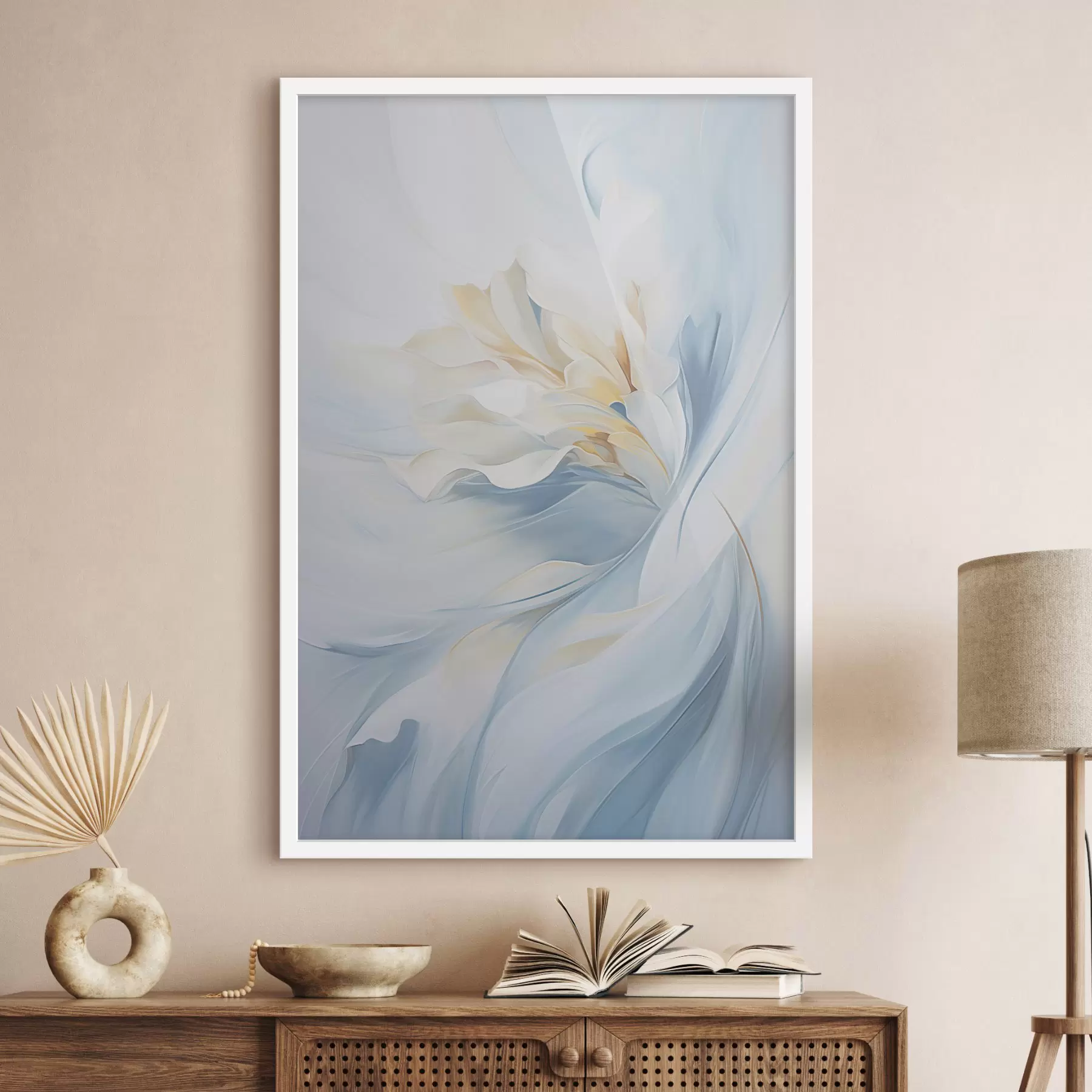 Papier peint Résumé : pétales délicats et translucides tourbillonnant vers l'intérieur, avec un éclairage doux et une texture picturale. f47436