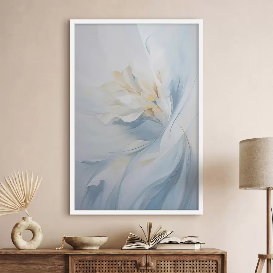 Papier peint Résumé : pétales délicats et translucides tourbillonnant vers l'intérieur, avec un éclairage doux et une texture picturale. f47436