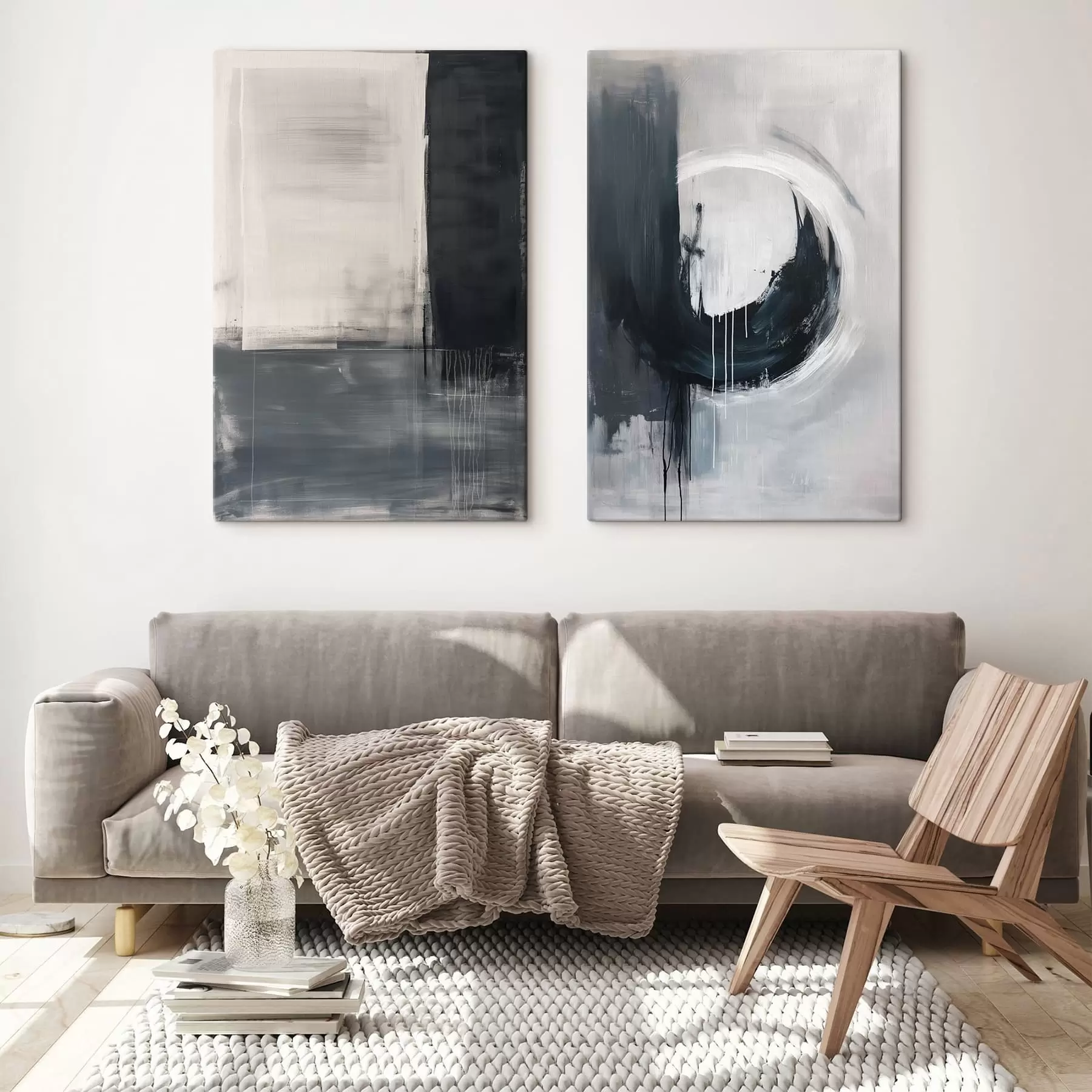 Tableau Composition abstraite dans les tons noir et blanc m01217