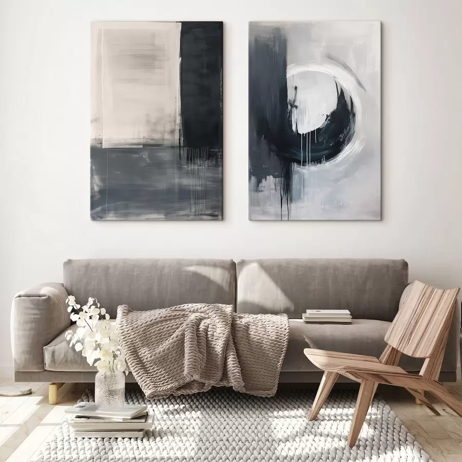 Tableau Composition abstraite dans les tons noir et blanc m01217