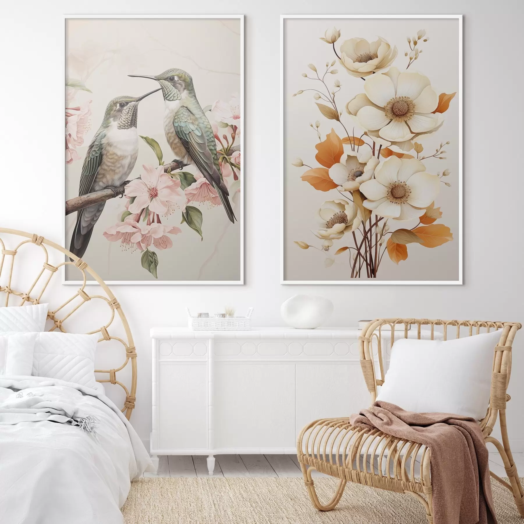 Papier peint Fleurs et oiseaux sur les branches d00560