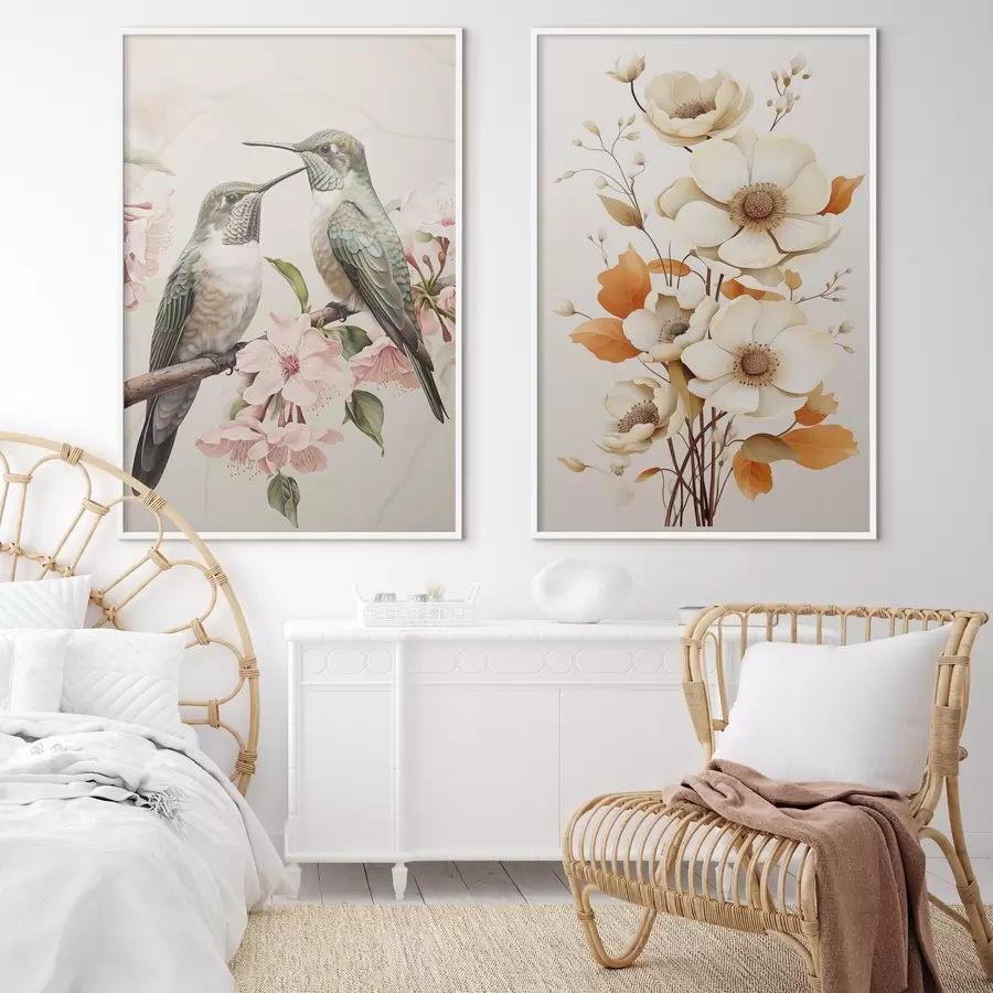 Papier peint Fleurs et oiseaux sur les branches d00560