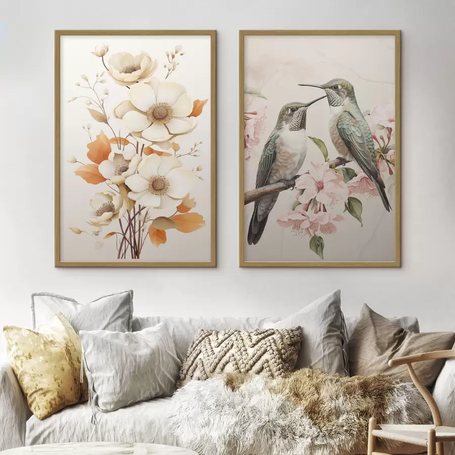 Papier peint Fleurs et oiseaux sur les branches d00560