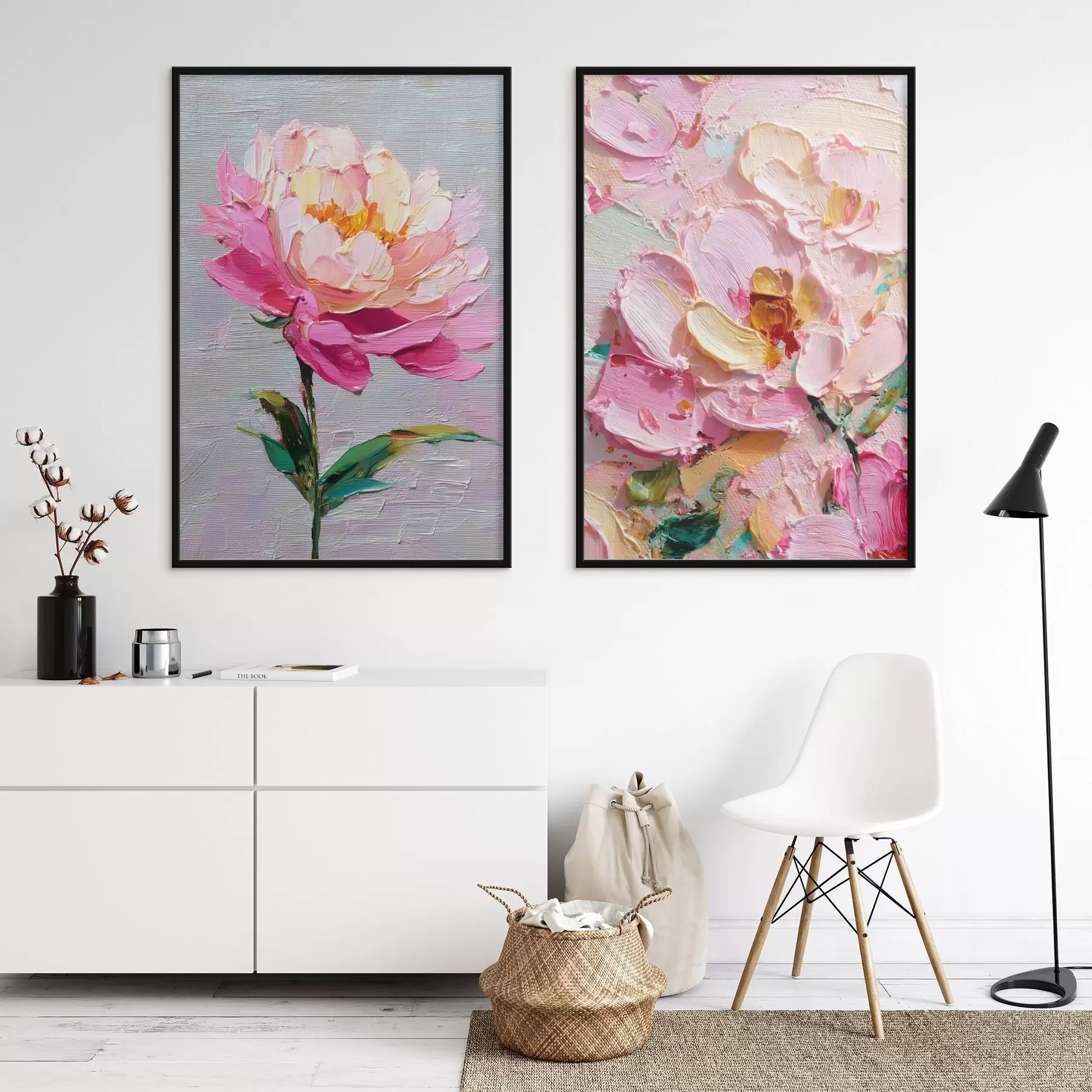 Papier peint Art moderne avec des fleurs roses en technique volumétrique d00572