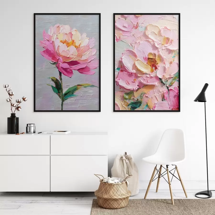 Papier peint Art moderne avec des fleurs roses en technique volumétrique d00572