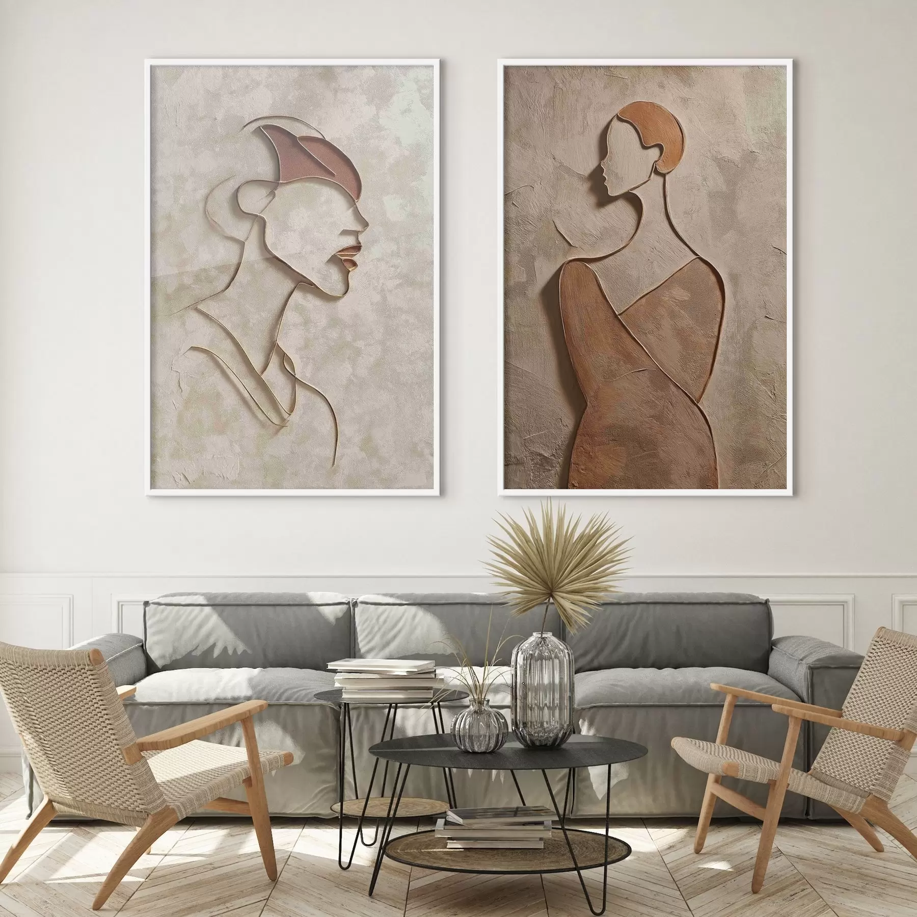 Papier peint Silhouettes en relief de personnes dans un style minimaliste d00596