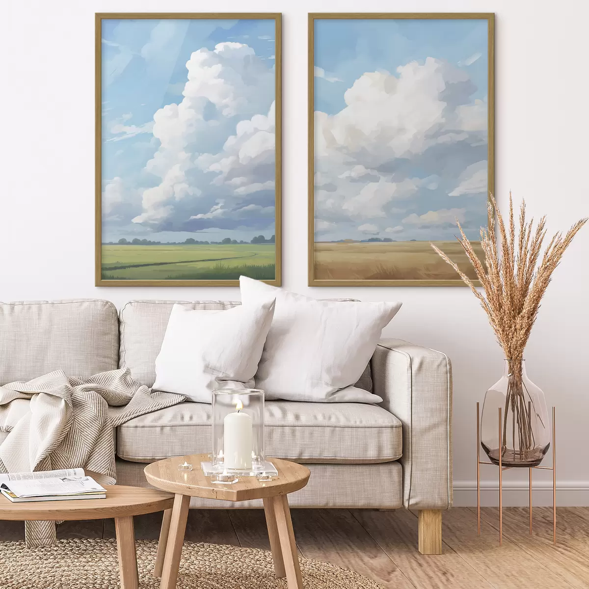 Poster Champ contre le ciel avec d'énormes nuages d00624