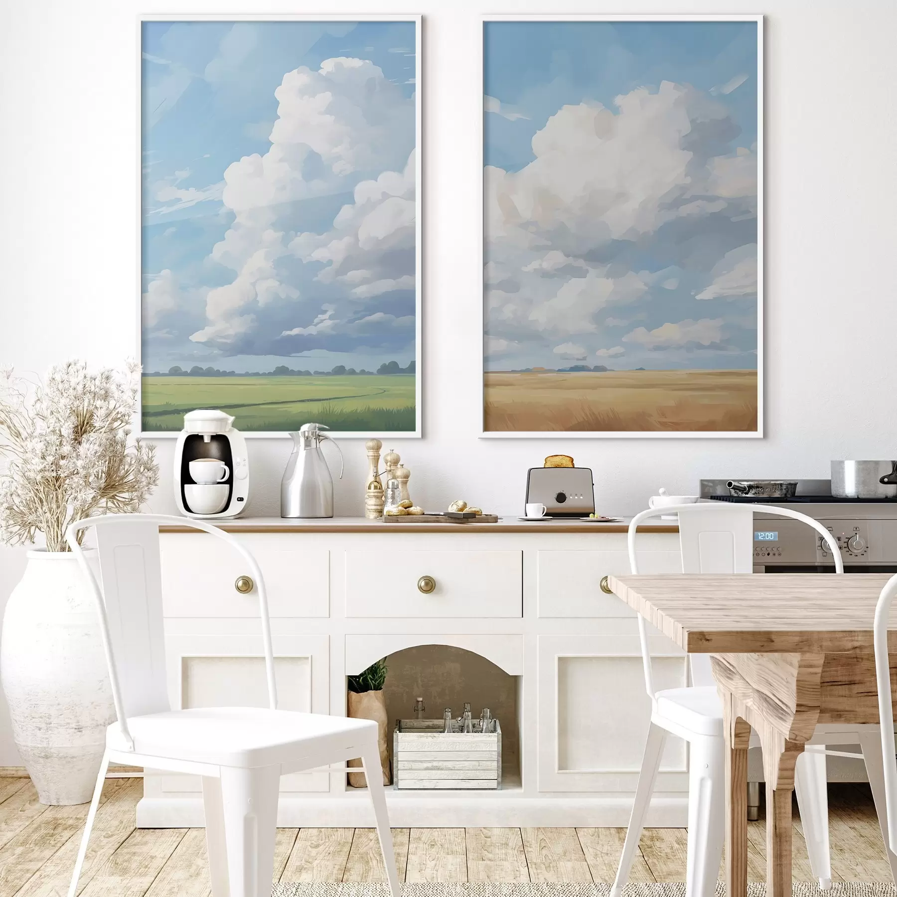 Papier peint Champ contre le ciel avec d'énormes nuages d00624