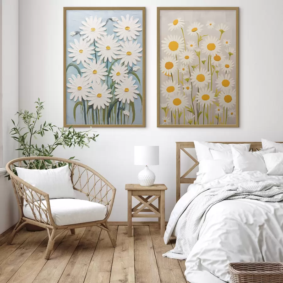 Papier peint Fraîcheur printanière : diptyque de marguerites volumineuses en style empâté d00633