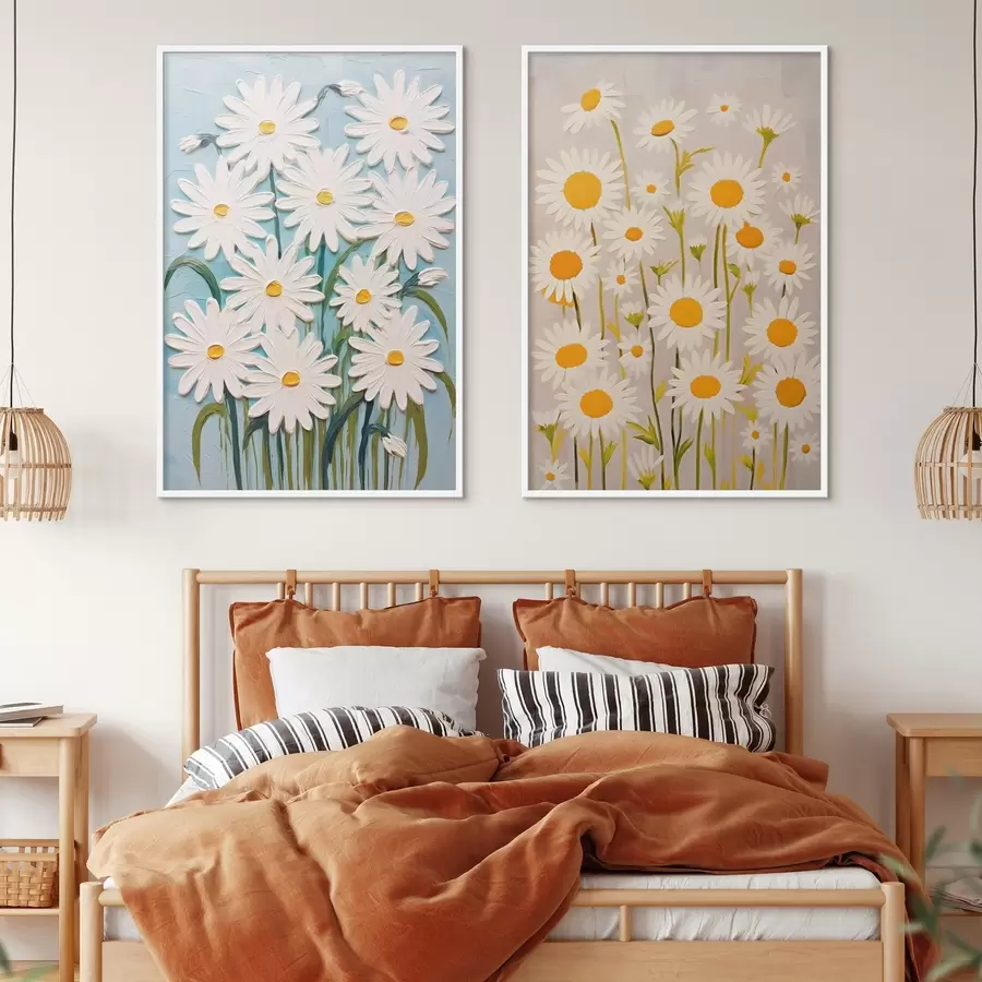 Papier peint Fraîcheur printanière : diptyque de marguerites volumineuses en style empâté d00633