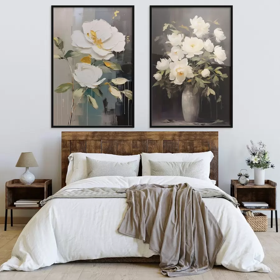 Papier peint Pivoines blanches sur fond sombre : composition décorative d00634