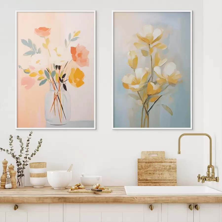 Papier peint Fleurs dans un vase : dessin dans le style de la peinture à l'huile d00636