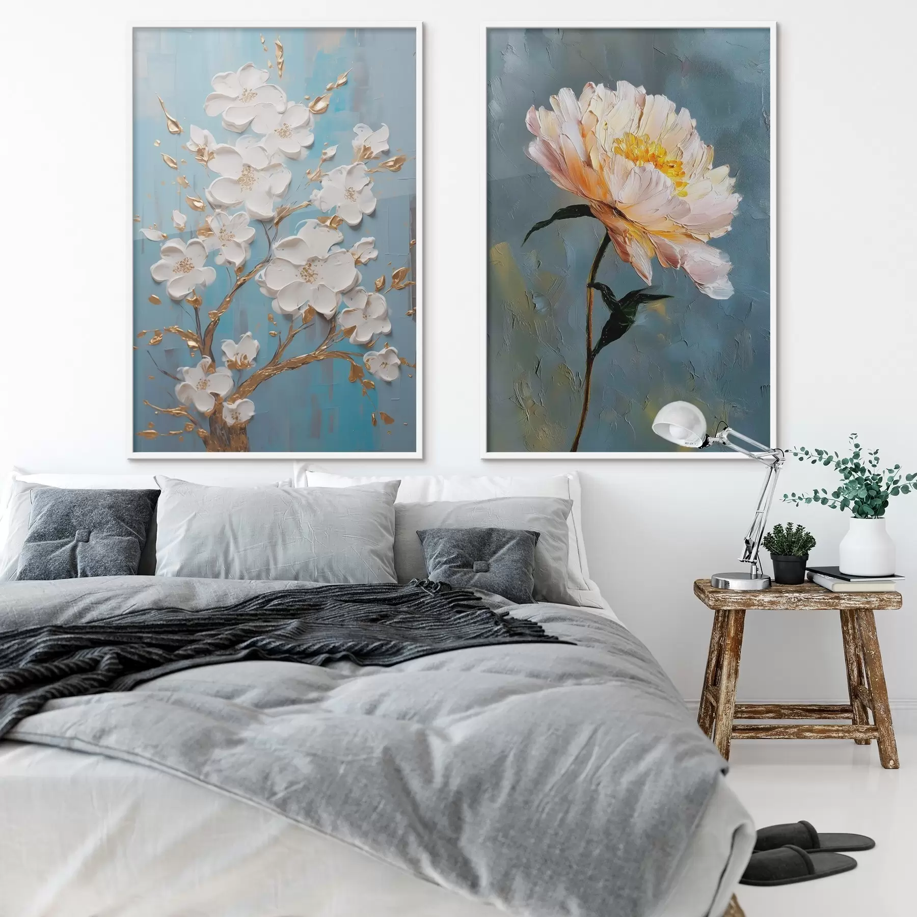 Papier peint Branche fleurie et pivoine : composition en relief d00637