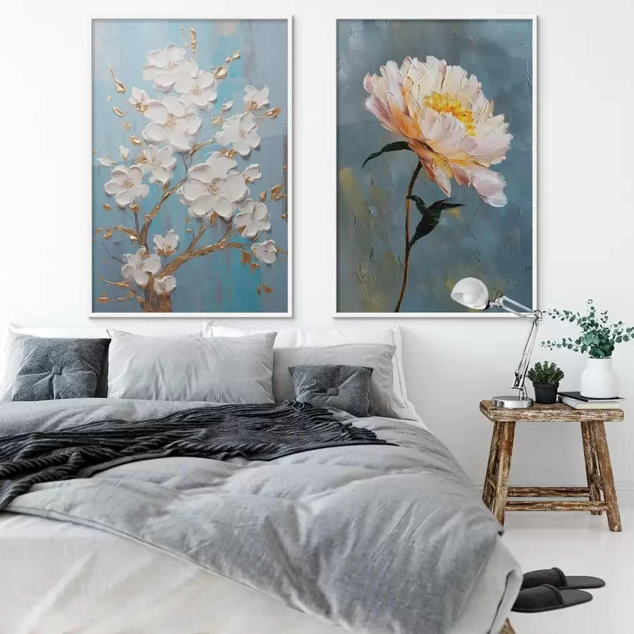 Papier peint Branche fleurie et pivoine : composition en relief d00637