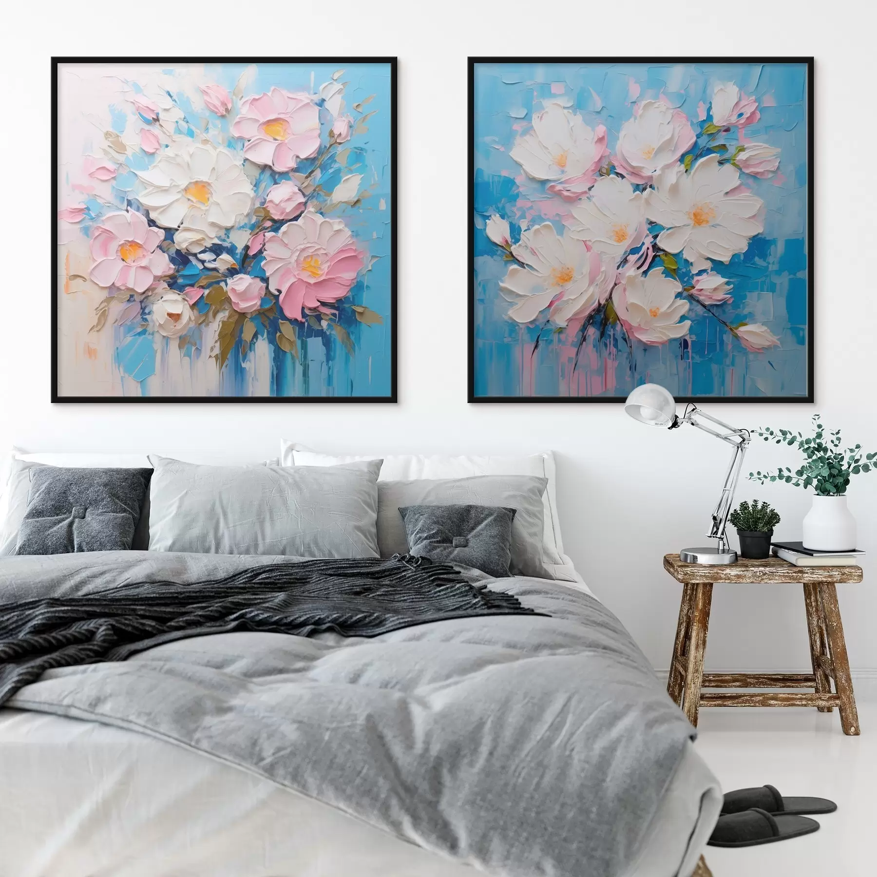 Papier peint Fleurs abstraites : composition décorative dans les tons roses et bleus d00643