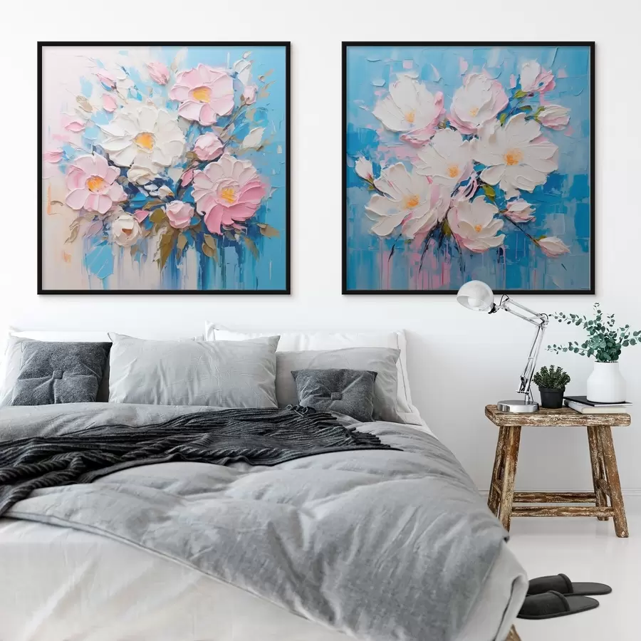 Papier peint Fleurs abstraites : composition décorative dans les tons roses et bleus d00643