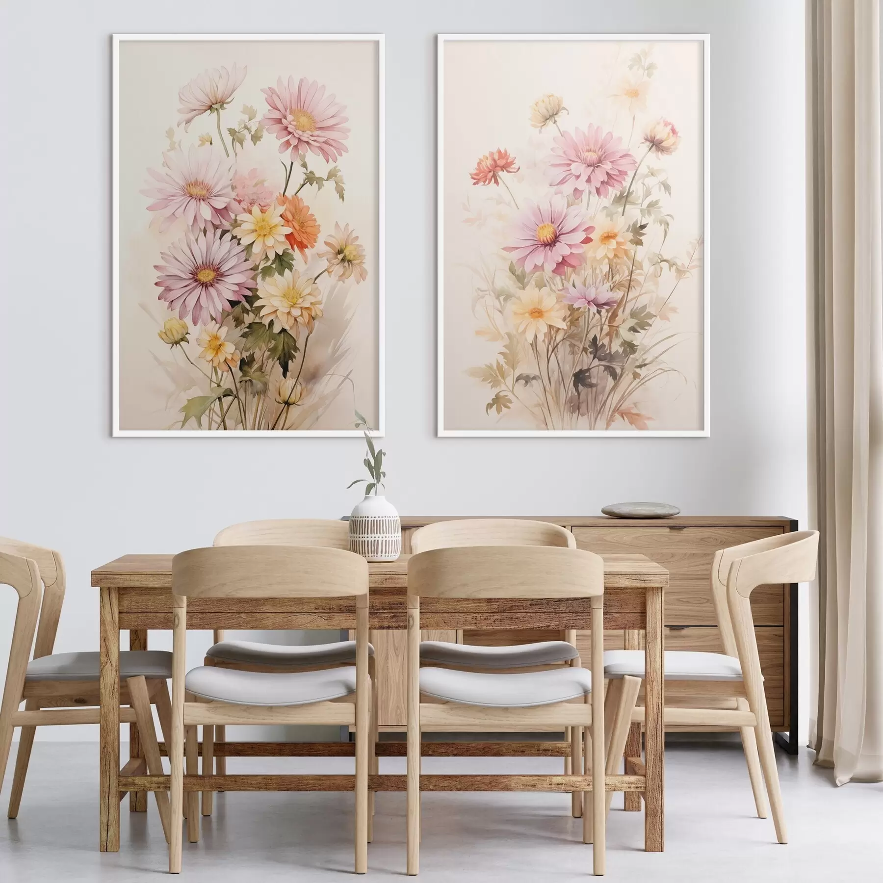 Papier peint Bouquet de fleurs colorées, style aquarelle douce, sur fond clair, illustration botanique d00649