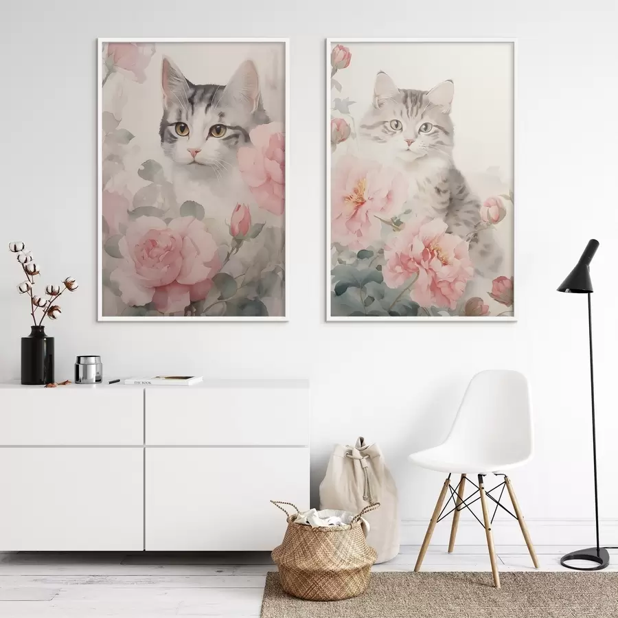 Papier peint Chat parmi les fleurs d00676