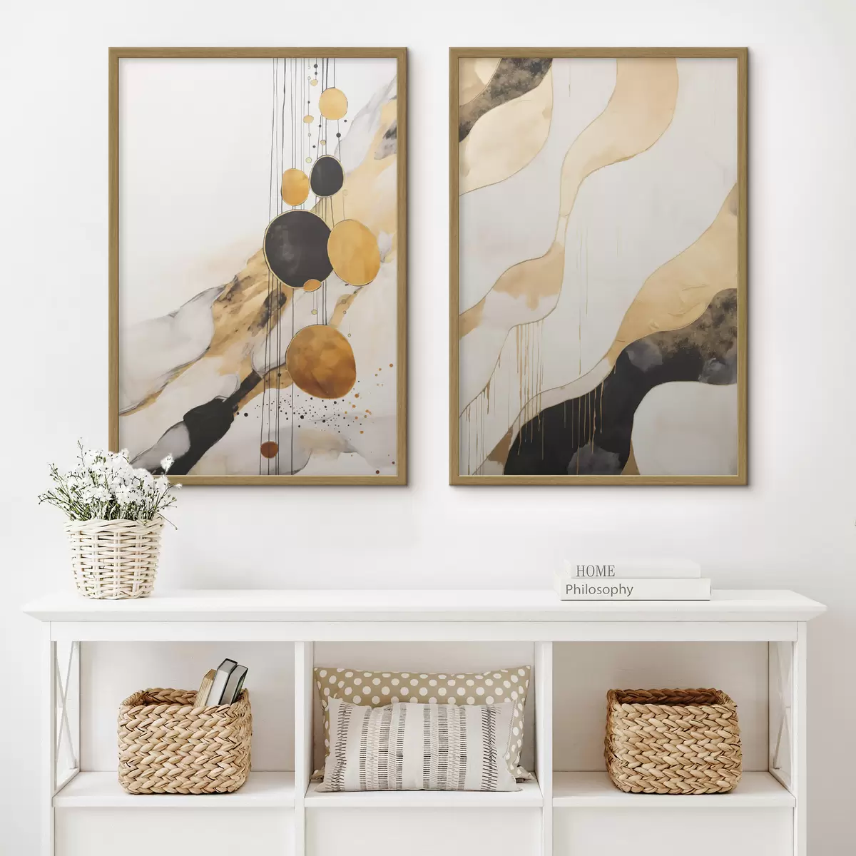 Poster Composition abstraite avec des cercles noirs et orange d00684