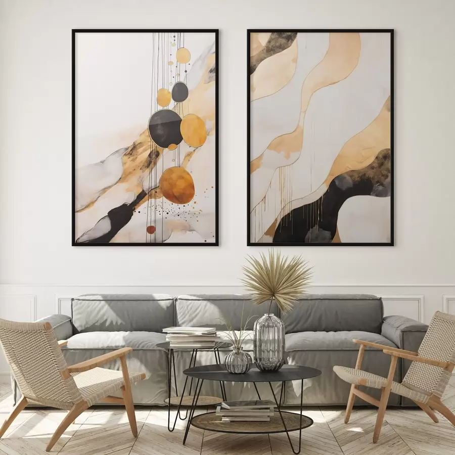 Papier peint Composition abstraite avec des cercles noirs et orange d00684