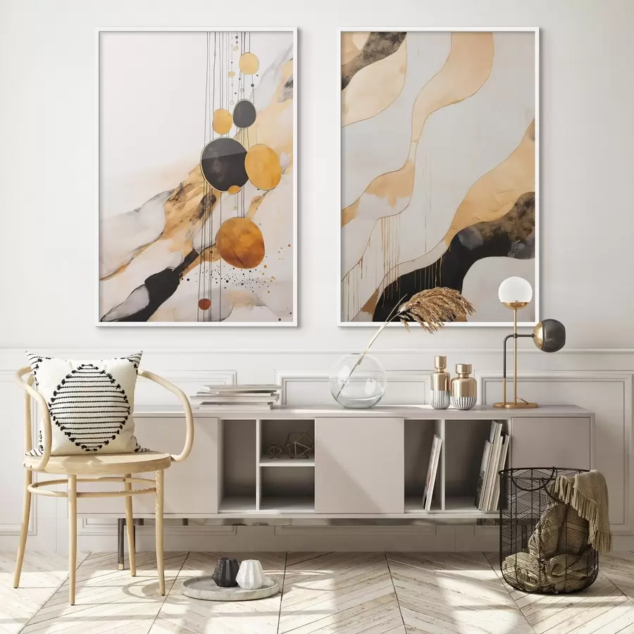 Papier peint Composition abstraite avec des cercles noirs et orange d00684