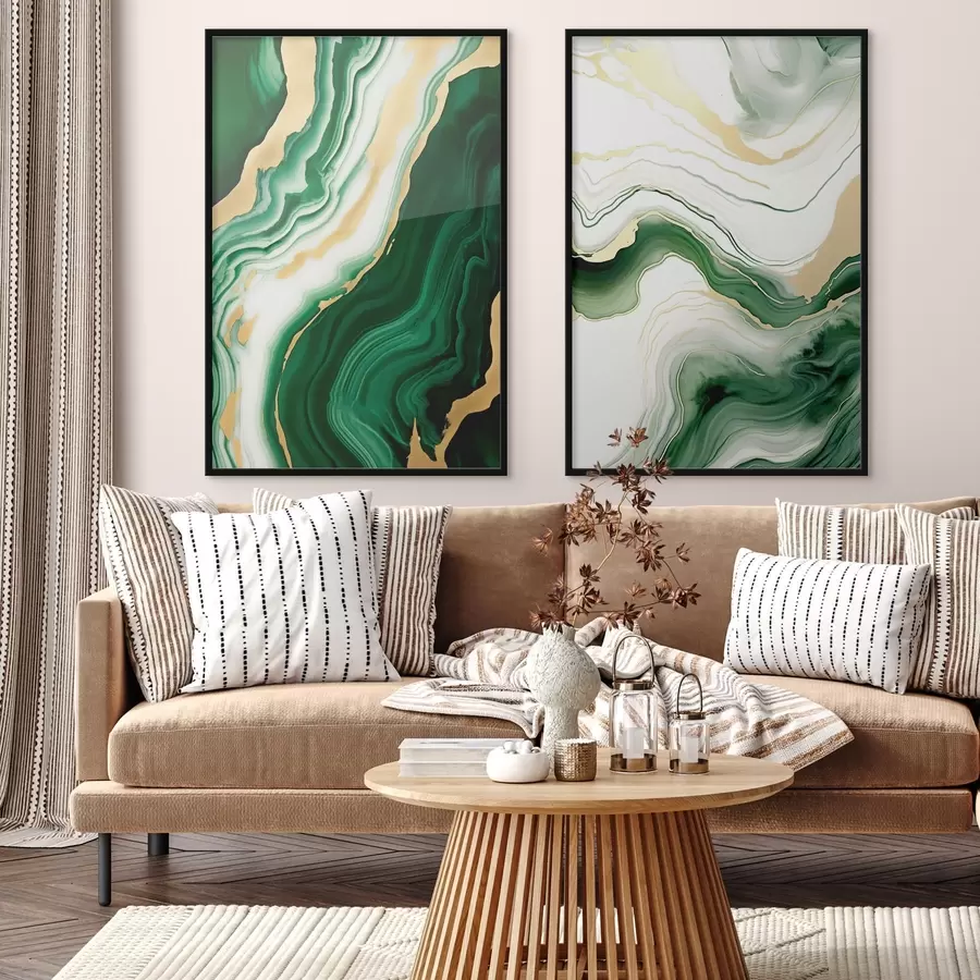 Papier peint Textures de marbre vert et blanc avec des veines jaune orangé d00688