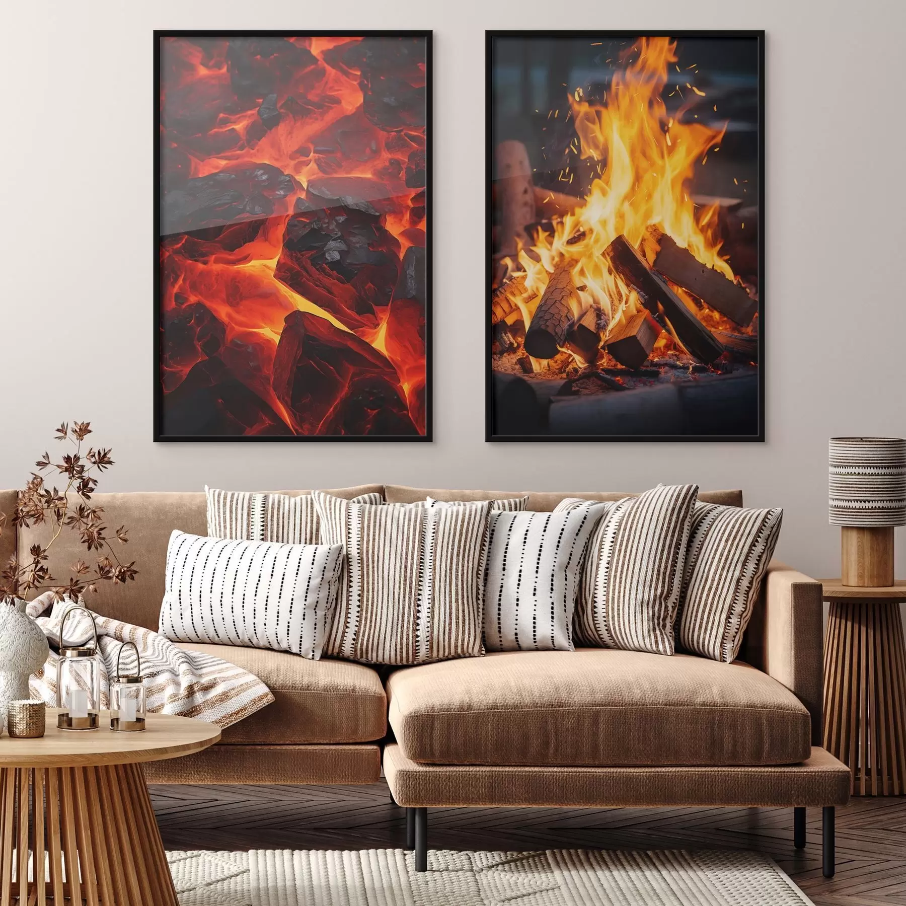 Papier peint Charbons ardents et flammes dans l'obscurité d00696