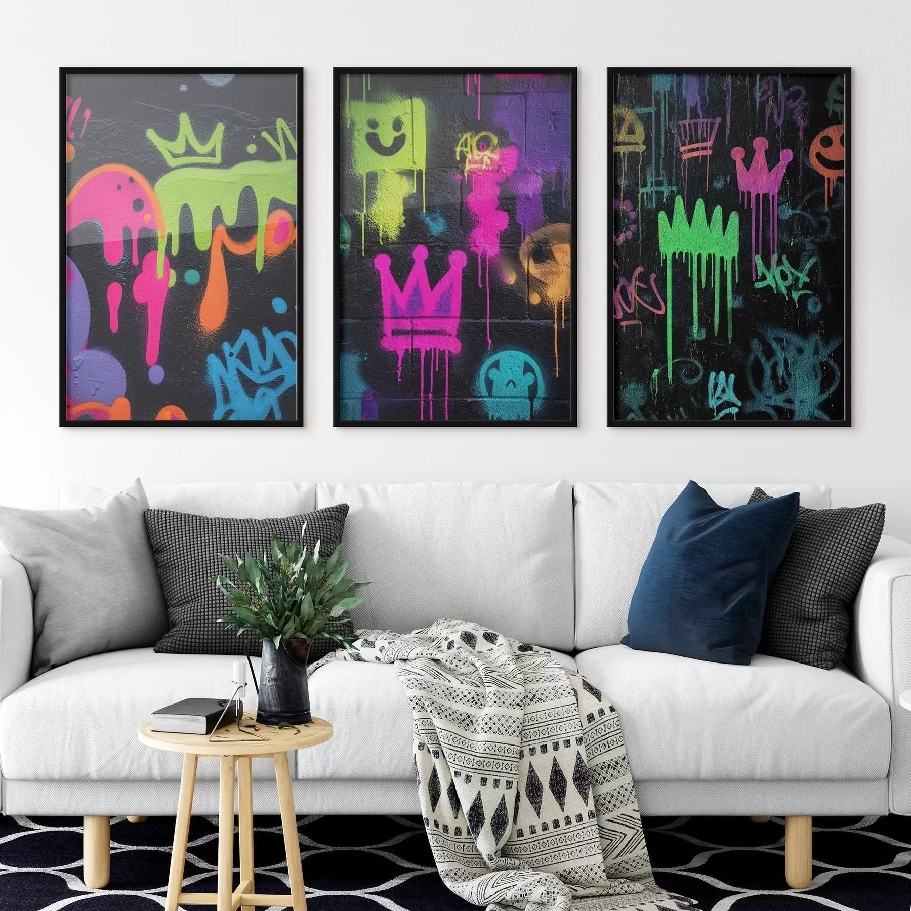 Papier peint graffiti lumineux sur fond sombre d00703