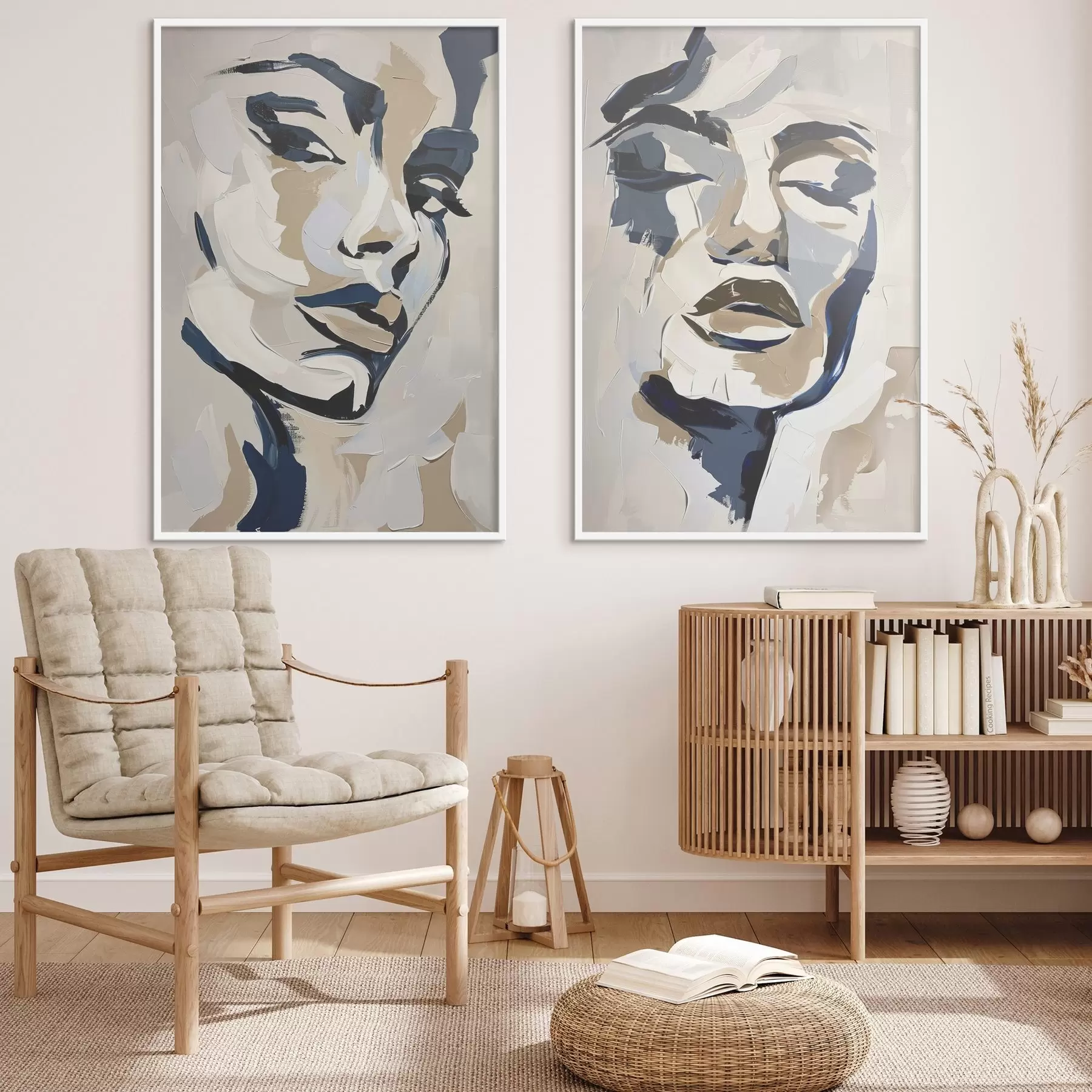 Papier peint Visages abstraits de femmes avec des coups de pinceau imités d00713