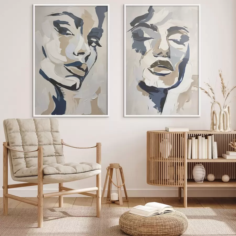 Papier peint Visages abstraits de femmes avec des coups de pinceau imités d00713