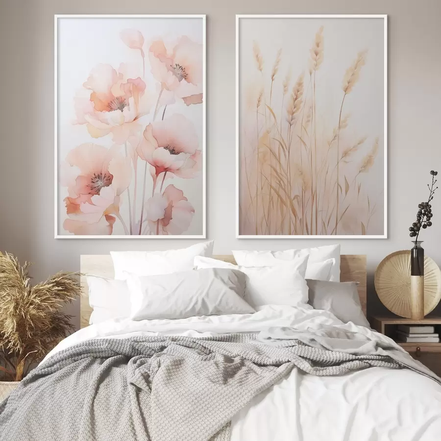 Papier peint Imitation aquarelle de coquelicots et d'épillets d00723