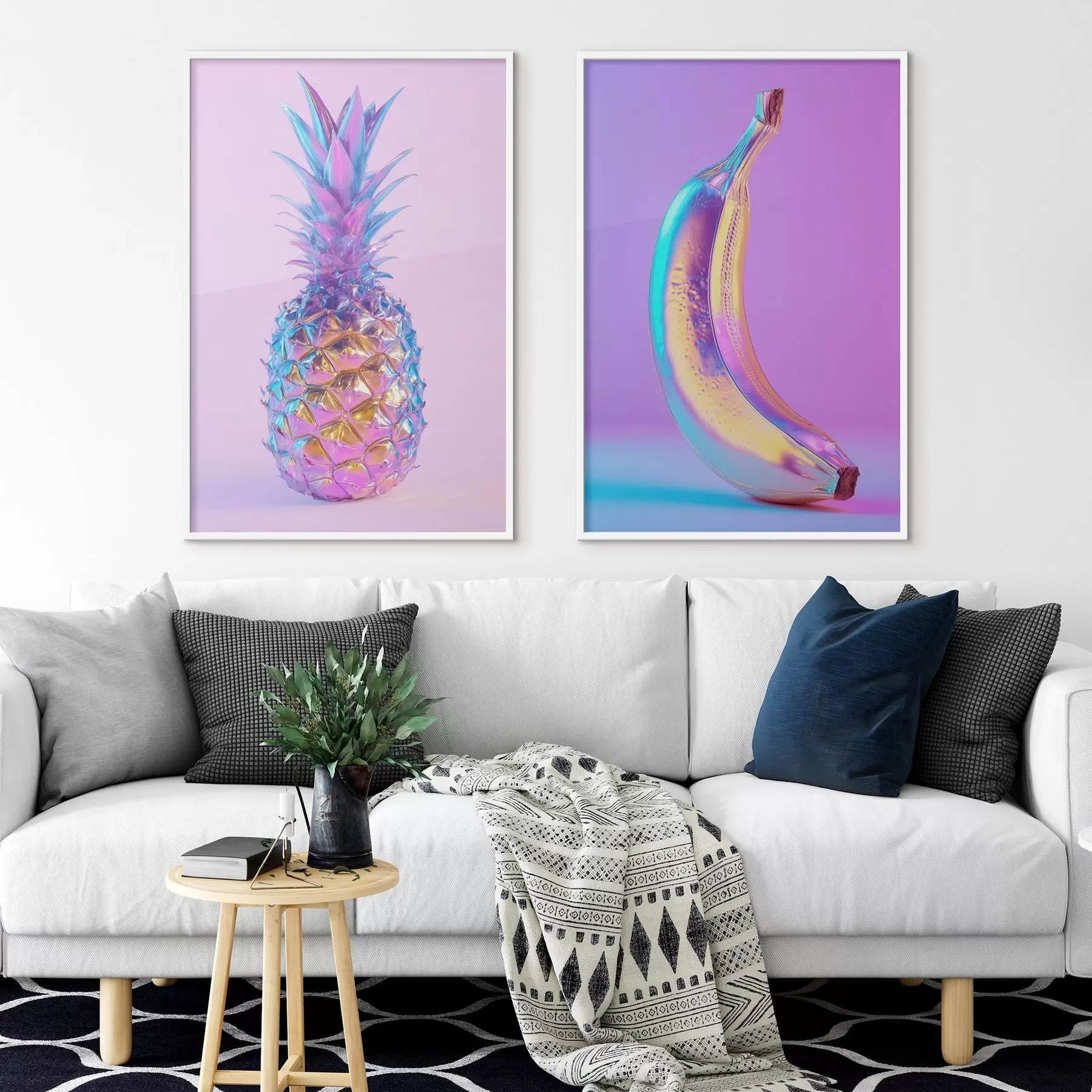 Papier peint ananas et banane brillants et éclatants dans un style pop art d00737