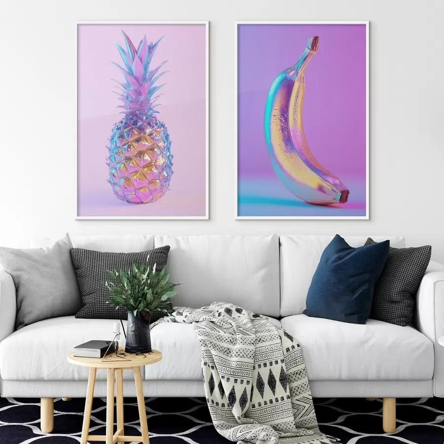 Papier peint ananas et banane brillants et éclatants dans un style pop art d00737