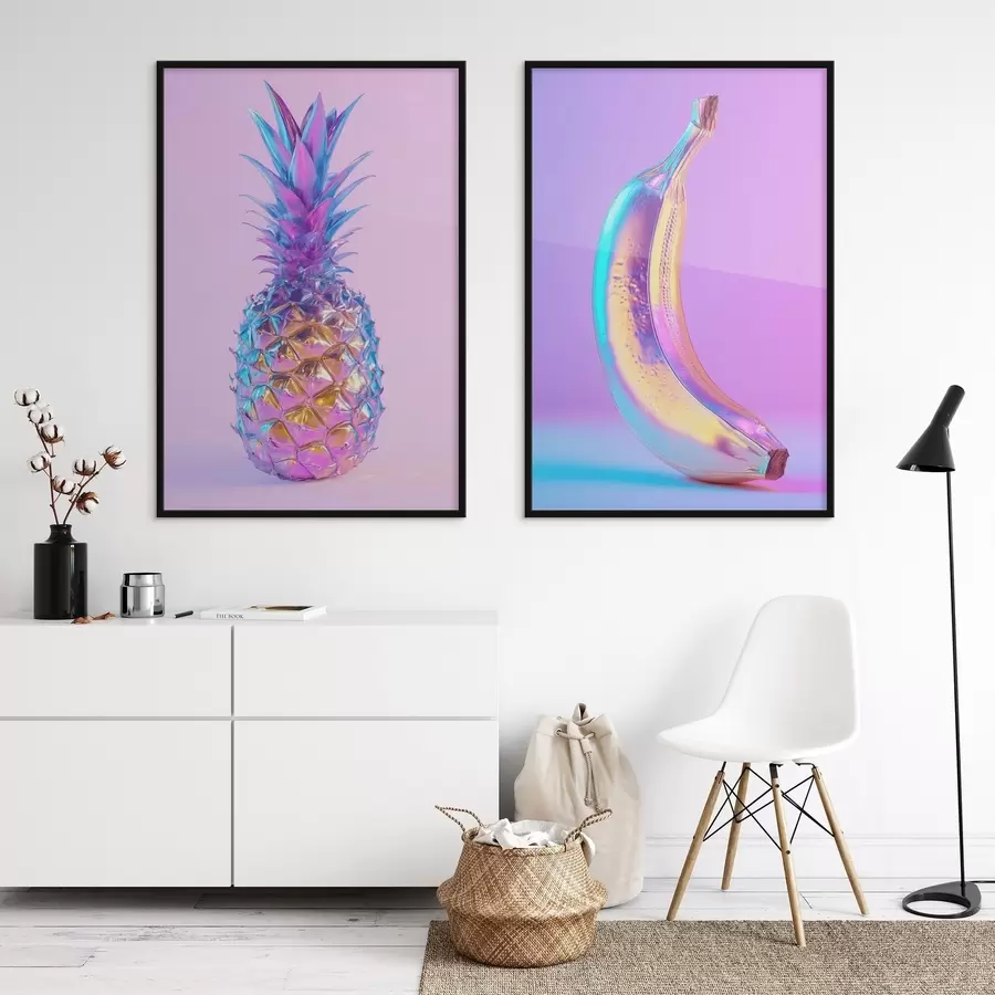 Papier peint ananas et banane brillants et éclatants dans un style pop art d00737