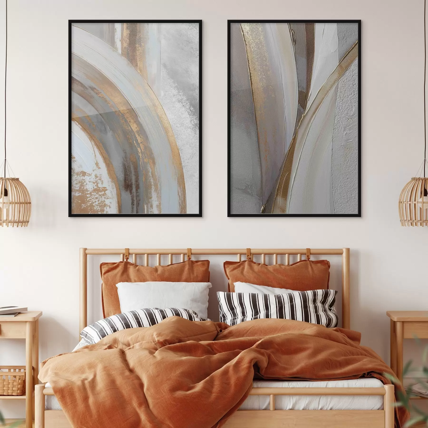 Papier peint Arcs abstraits gris et jaunes dans un style moderne d00749