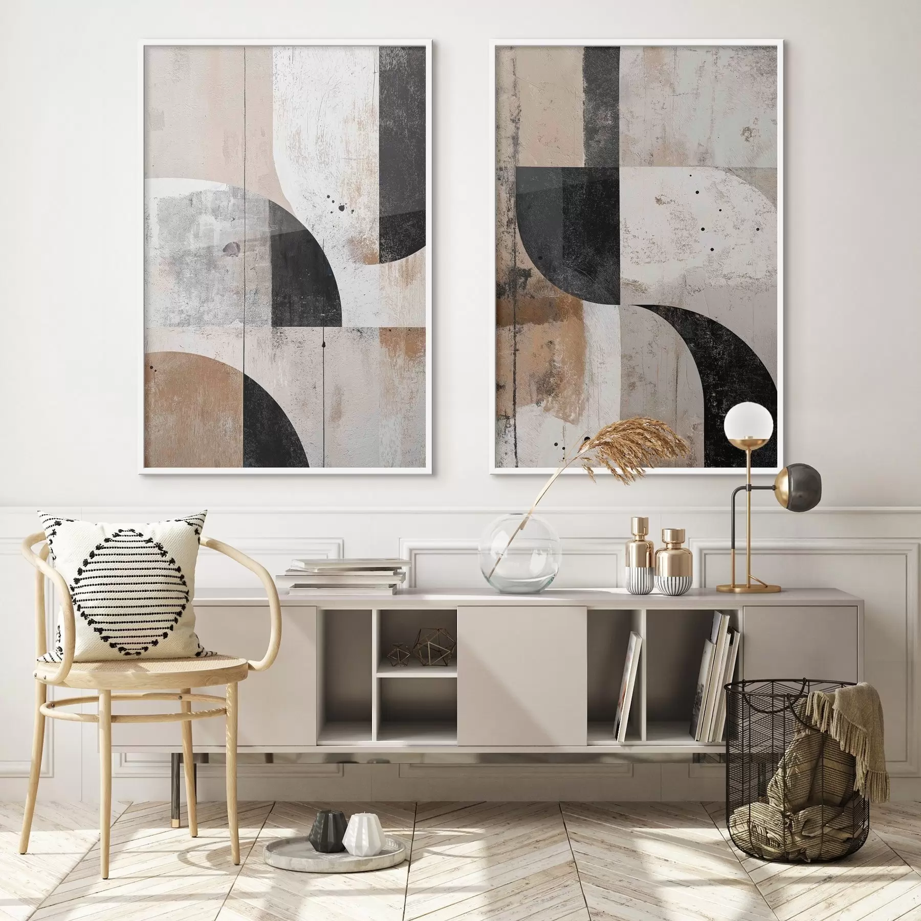 Papier peint Formes géométriques dans les tons beige et noir d00750