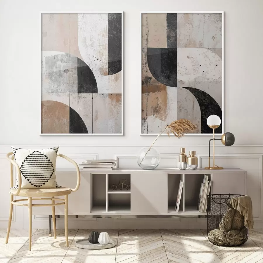 Papier peint Formes géométriques dans les tons beige et noir d00750