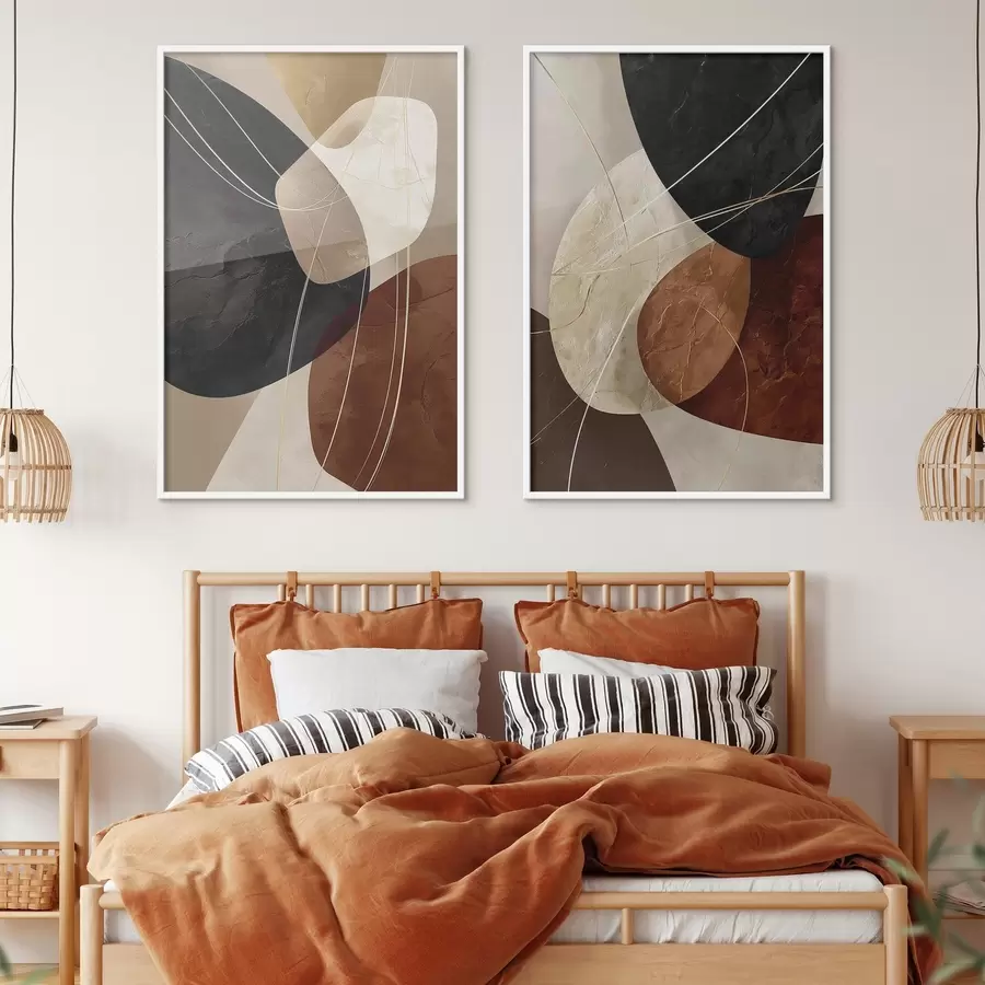 Papier peint Ovales géométriques dans une palette chaude avec des lignes jaunes d00763