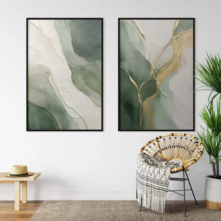 Papier peint Vagues émeraude avec des ruisseaux jaunes d00764